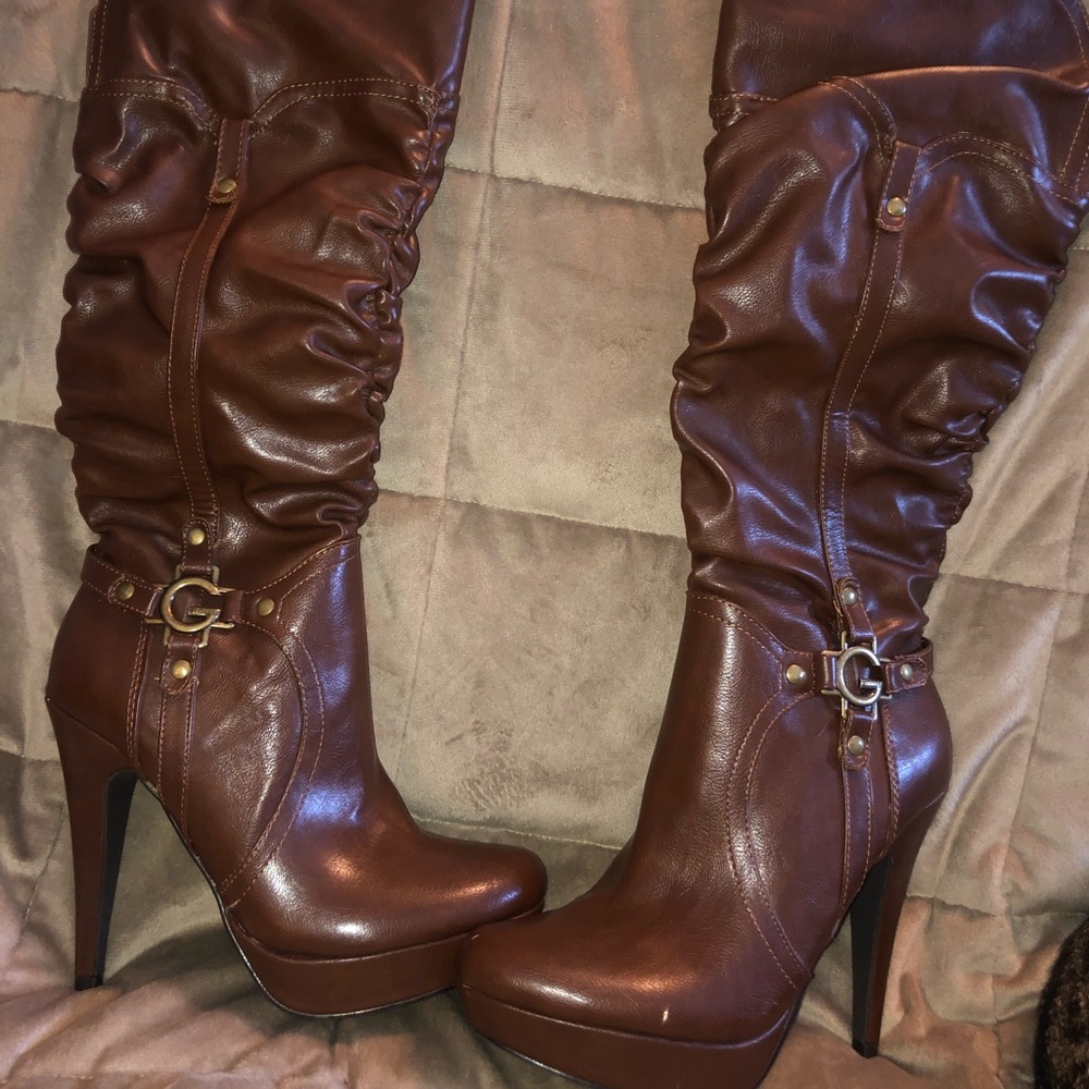 Brown leather tall Guess stiletto boots
